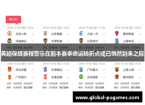 英超保级赛程警示在前本赛季命运转折点或已悄然到来之际