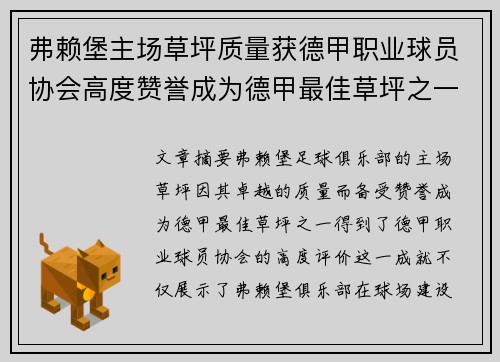 弗赖堡主场草坪质量获德甲职业球员协会高度赞誉成为德甲最佳草坪之一 弗赖堡主场草坪质量获德甲职业球员协会高度赞誉成为德甲最佳草坪之一